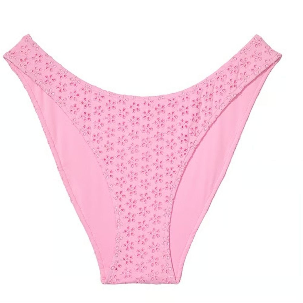 3350 NWT Pink By Frankies Pink Eyelet High Cut Bikini Bottom Sz XXL